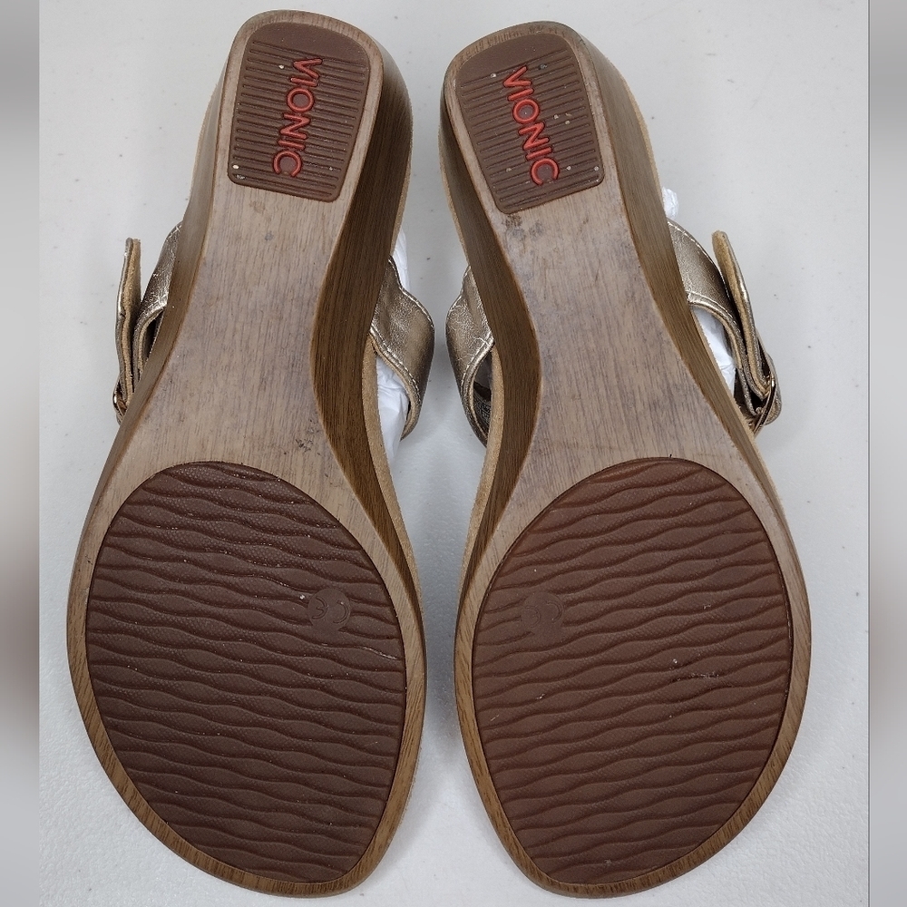 Vionic Alanis Women's Snakeskin Leather Toe-Post Wedge Sandals - Picture 9 of 15